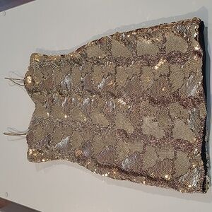 LIKE NEW VTG Dave & Johnny Metallic Gold Sequined Cocktail Dress